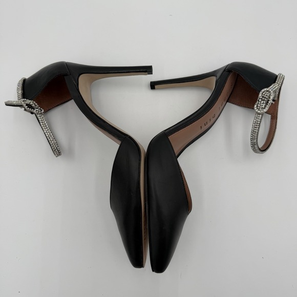 Gianni Bini Jesika Leather Rhinestone Bling Ankle Strap Pumps Black Womens 9.5 - Picture 7 of 10